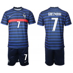 Camisola França Antoine Griezmann 7 Criança Equipamento Primeiro Euro 2020 Manga Curta